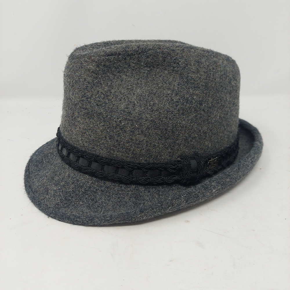 Stetson Vintage 70s Grey Wool Felt Fedora Hat Black Ribbon Retro Size 7 1/8